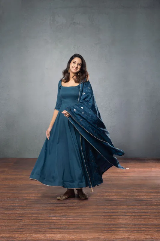 Dark Blue Anarkali (3-piece Set) sold by Dri by Himadri