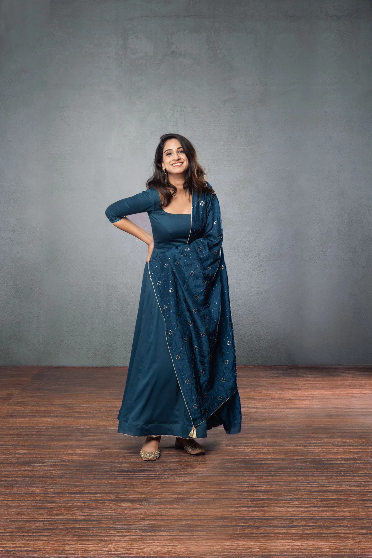 Dark Blue Anarkali (3-piece Set) sold by Dri by Himadri product image thumbnail 2