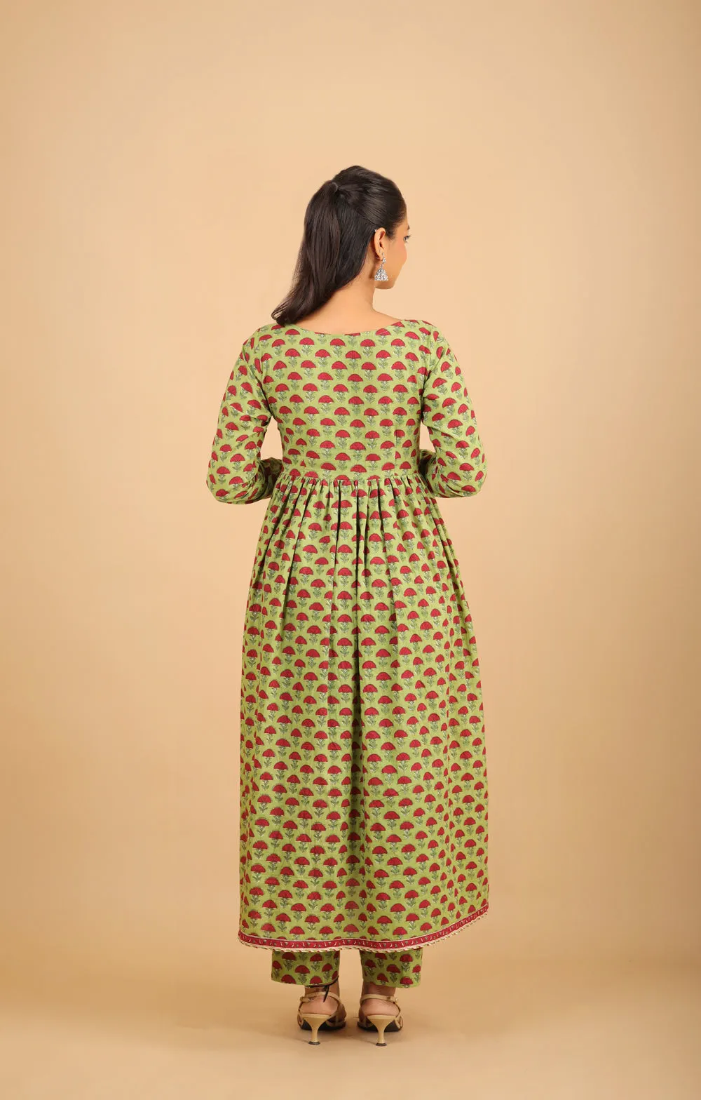 Parrot Green Nyra-Cut Cotton Kurta Set sold by Dri by Himadri product image thumbnail 5