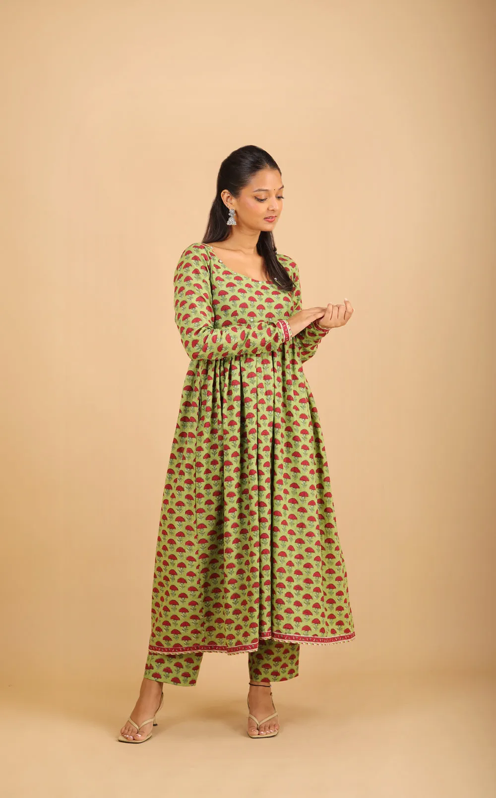 Parrot Green Nyra-Cut Cotton Kurta Set sold by Dri by Himadri product image thumbnail 2