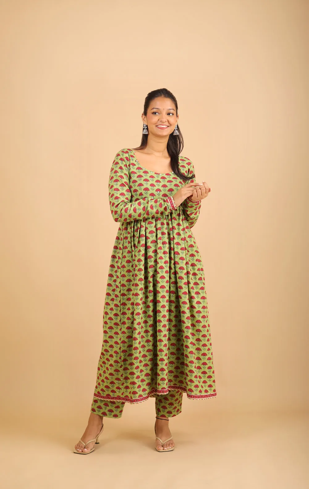 Parrot Green Nyra-Cut Cotton Kurta Set sold by Dri by Himadri product image thumbnail 3