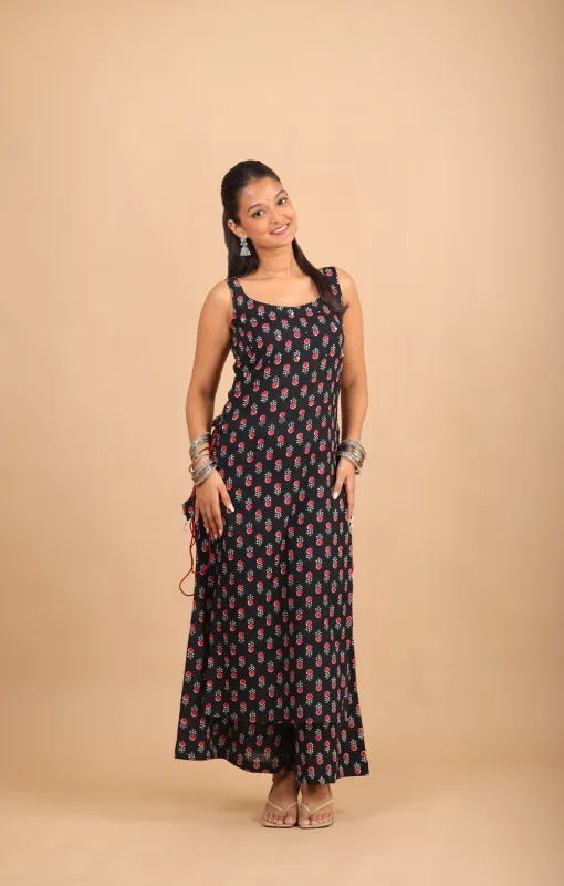 Black Printed Sleeveless Cotton Kurta Set sold by Dri by Himadri