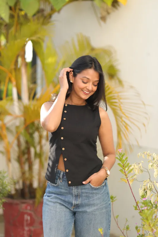 Black Boat-neck Top sold by Dri by Himadri