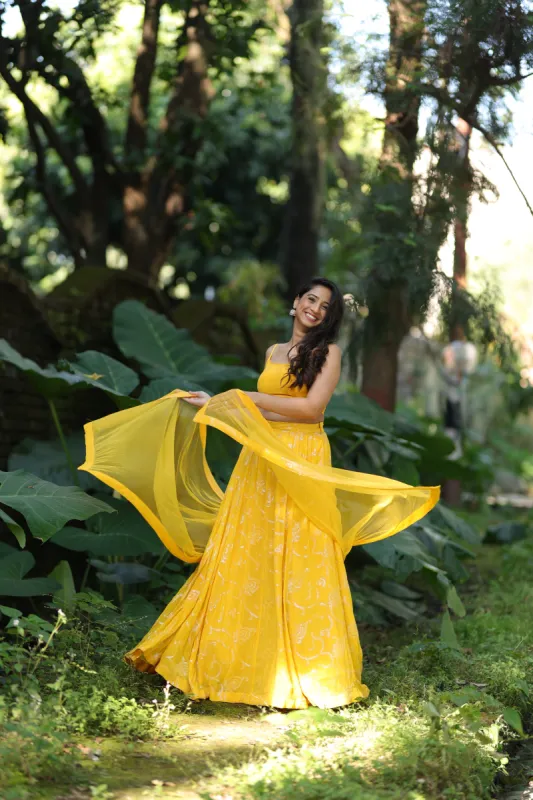 Yellow Sequin Lehenga (3-piece Set) With Customisable Blouse sold by Dri by Himadri