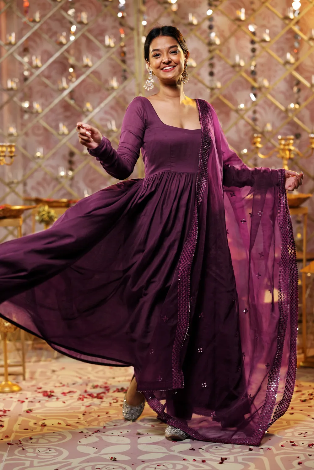 Purple Anarkali (3-piece Set) sold by Dri by Himadri