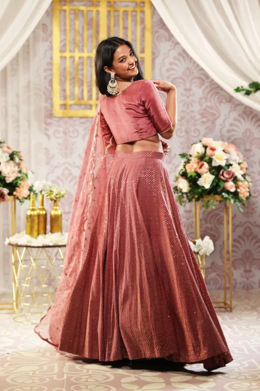 Rose Pink Sequence Lehenga (3-piece Set) sold by Dri by Himadri
