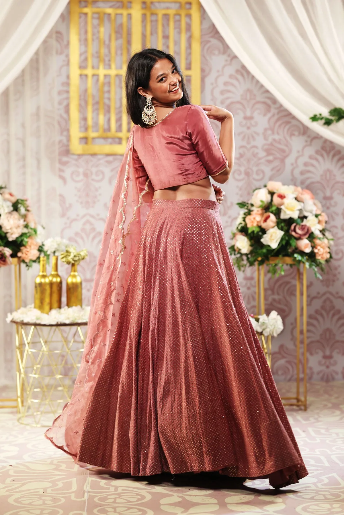 Rose Pink Sequence Lehenga (3-piece Set) sold by Dri by Himadri