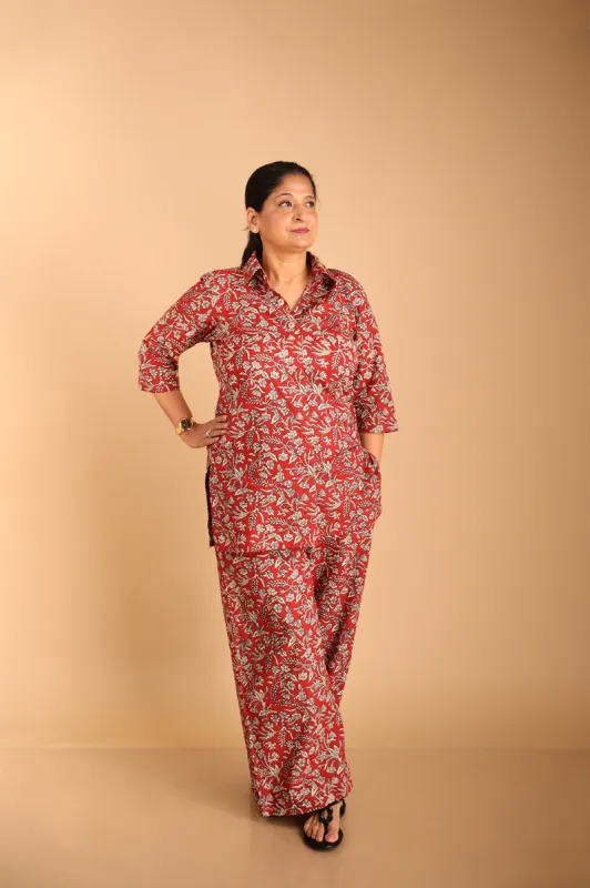 Red-Collared Lounge Wear Set sold by Dri by Himadri