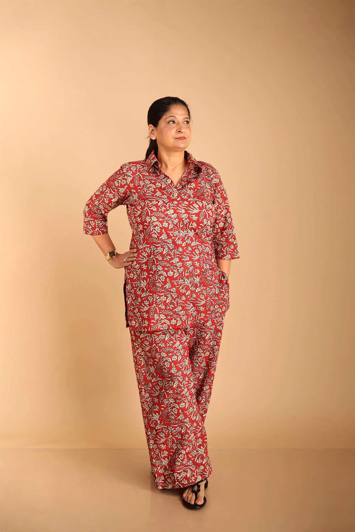 Red-Collared Lounge Wear Set sold by Dri by Himadri