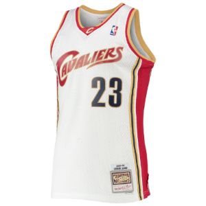 Men's Mitchell & Ness LeBron James White Cleveland Cavaliers 2003-04 Hardwood Classics Swingman Jersey sold by The Bright Side
