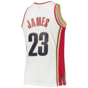 Men's Mitchell & Ness LeBron James White Cleveland Cavaliers 2003-04 Hardwood Classics Swingman Jersey sold by The Bright Side