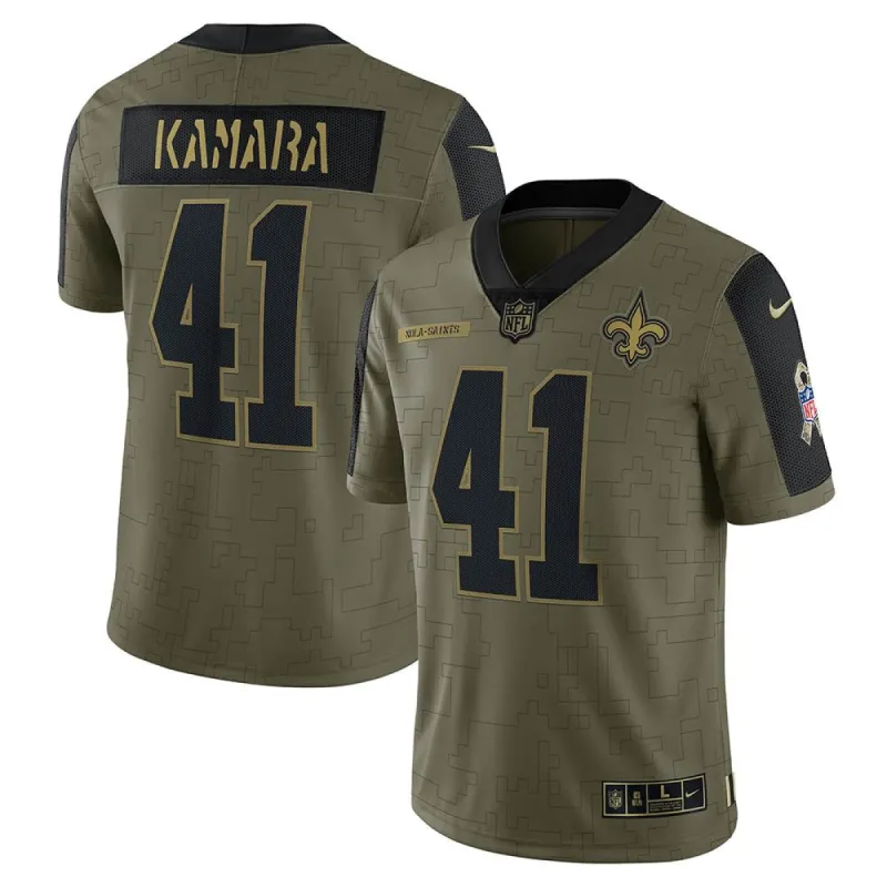 Men's New Orleans Saints Alvin Kamara Salute To Service Limited Player Jersey Olive sold by The Bright Side