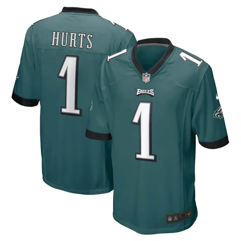 Men's Philadelphia Eagles Jalen Hurts Team Game Jersey Midnight Green sold by The Bright Side