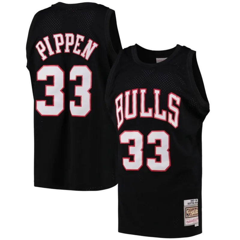 Men's Chicago Bulls Scottie Pippen Black Team Color Swingman Jersey by Mitchell & Ness sold by The Bright Side