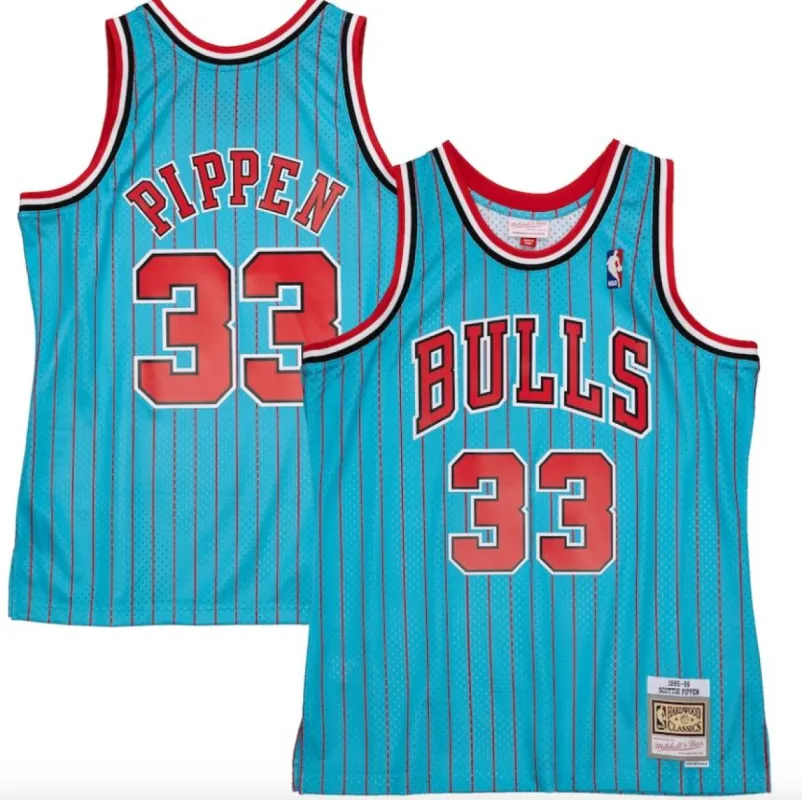 Men's Mitchell & Ness Scottie Pippen Blue Chicago Bulls 1995-96 Hardwood Classics Reload 2.0 Swingman Jersey sold by The Bright Side