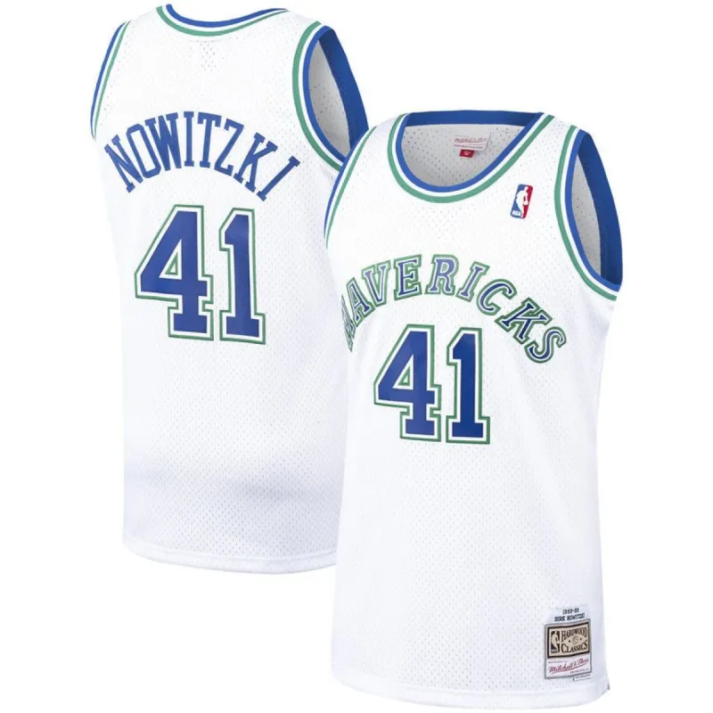 Men's Dirk Nowitzki Dallas Mavericks Mitchell & Ness 1998-99 Hardwood Classics Swingman Jersey - White sold by The Bright Side