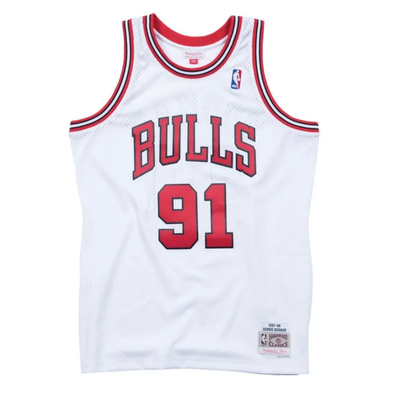 Men's Chicago Bulls Dennis Rodman Mitchell & Ness White 1997-98 Hardwood Classics Swingman Jersey sold by The Bright Side