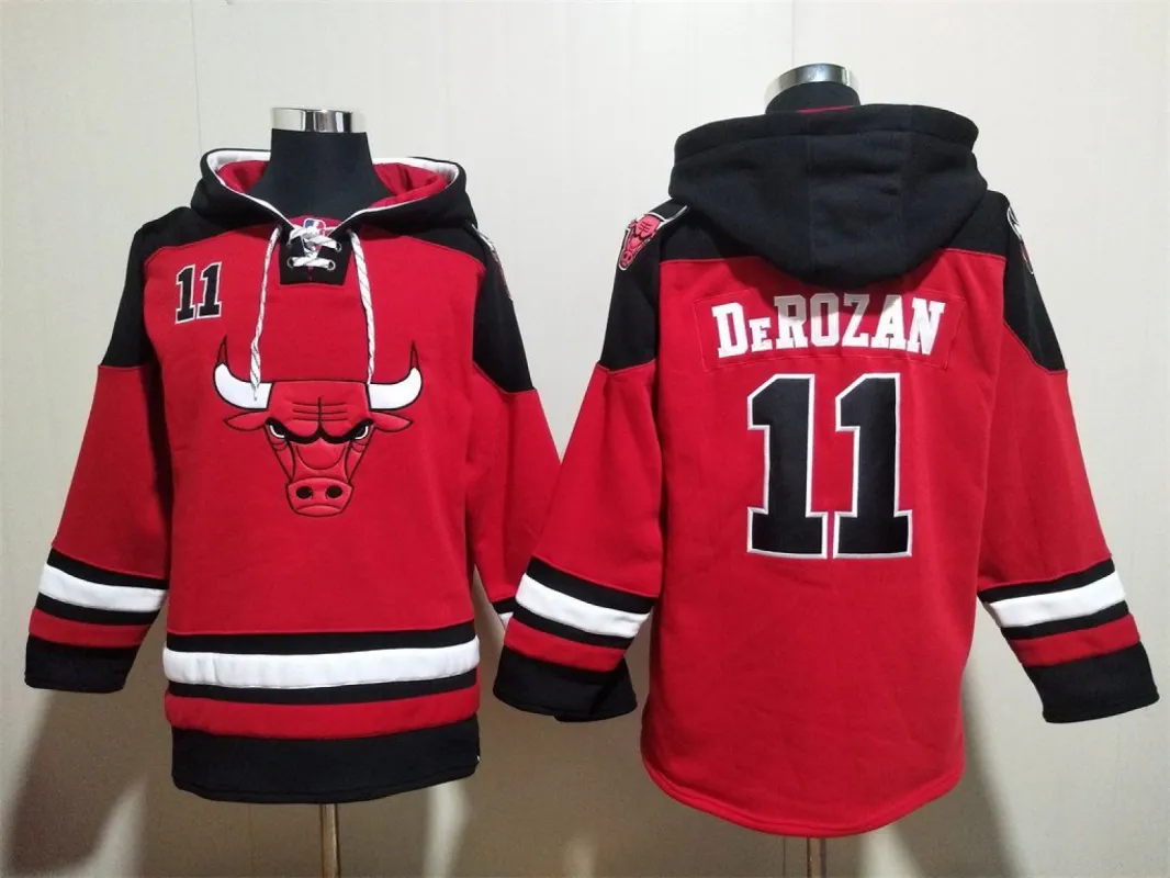 Men's Chicago Bulls #11 DeMar DeRozan Red Lace-Up Pullover Hoodie Jersey sold by The Bright Side