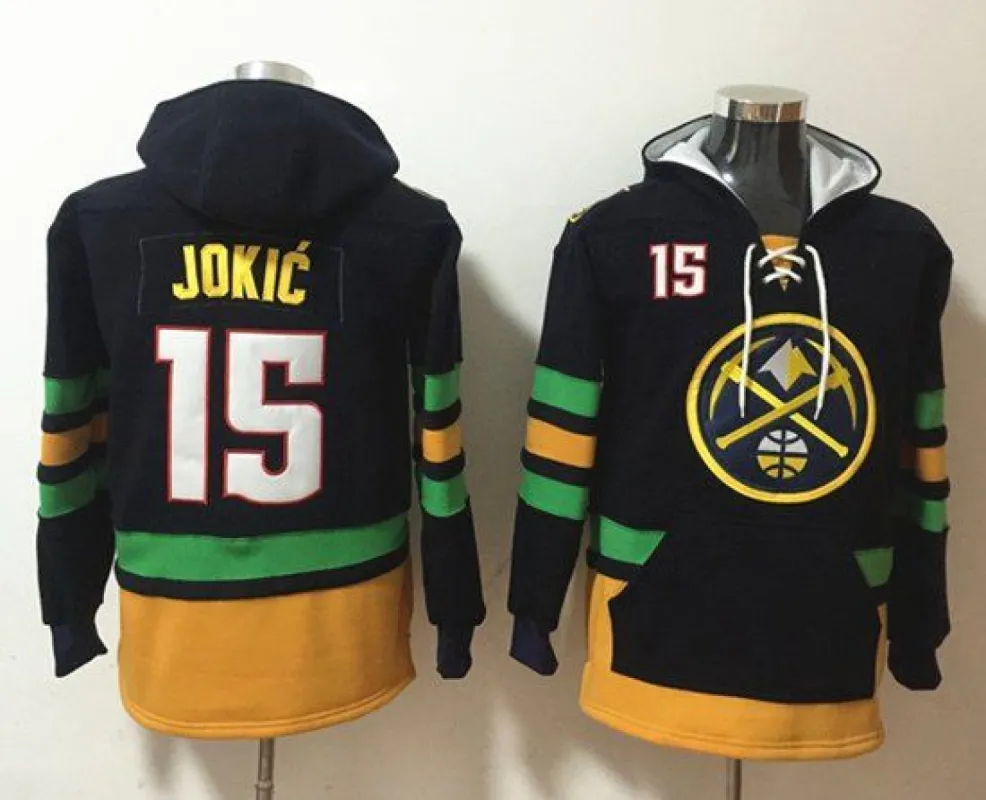 Men's Denver Nuggets #15 Nikola Jokic Black Lace-Up Pullover Hoodie Jersey sold by The Bright Side