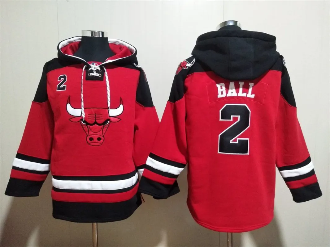 Men's Chicago Bulls #2 Lonzo Ball Red Lace-Up Pullover Hoodie Jersey sold by The Bright Side