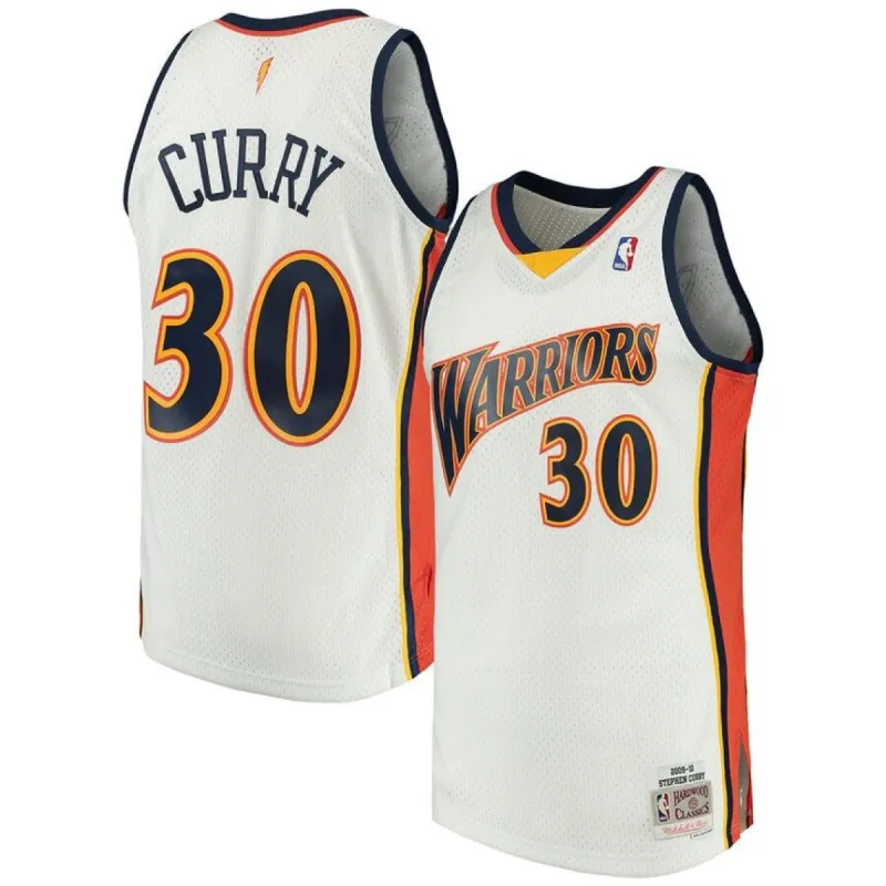 Men's Stephen Curry Golden State Warriors White 2009-2010 Hardwood Classics Mitchell & Ness Swingman Jersey sold by The Bright Side