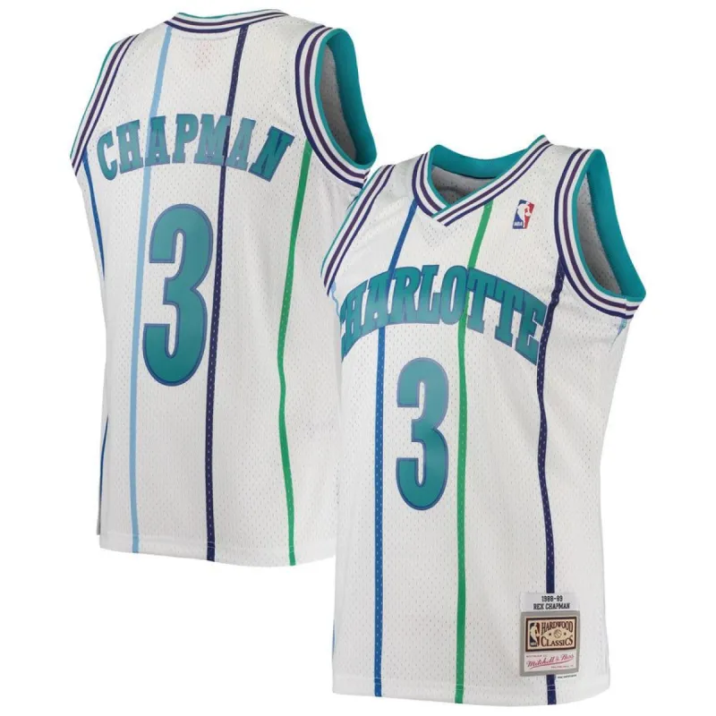 Youth Charlotte Hornets Rex Chapman Mitchell & Ness White 1988-89 Hardwood Classics Swingman Jersey sold by The Bright Side