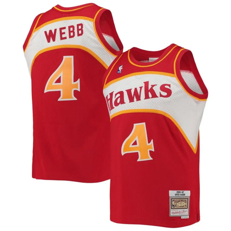Men's Atlanta Hawks Spud Webb Mitchell & Ness Red 1986-87 Hardwood Classics Swingman Jersey sold by The Bright Side