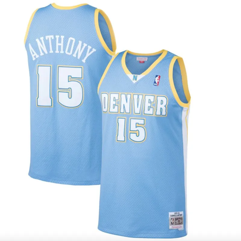 Men's Denver Nuggets Carmelo Anthony Mitchell & Ness Light Blue 2003-04 Hardwood Classics Swingman Jersey sold by The Bright Side