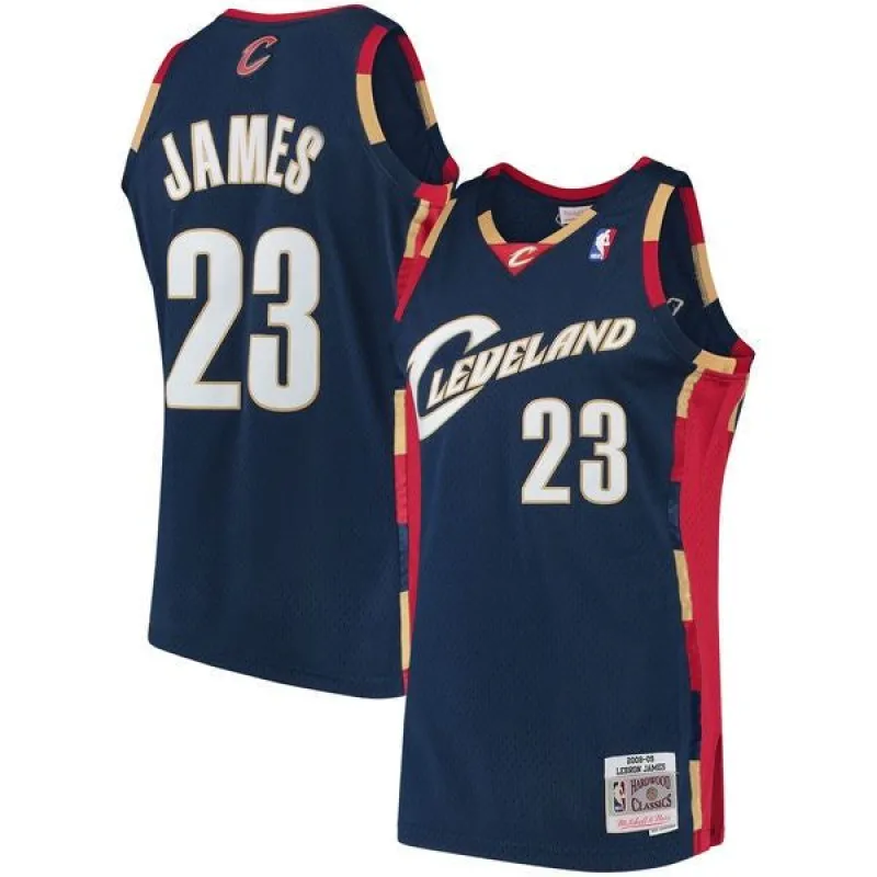 Men's Cleveland Cavaliers LeBron James Mitchell & Ness Navy 2008-09 Hardwood Classics Swingman Jersey sold by The Bright Side