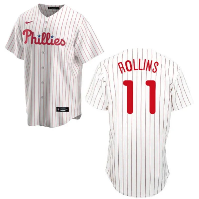 Men's Philadelphia Phillies Jimmy Rollins Replica Home Jersey - White sold by The Bright Side