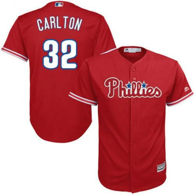 Men's Philadelphia Phillies Steve Carlton Replica Alternate Jersey - Red sold by The Bright Side