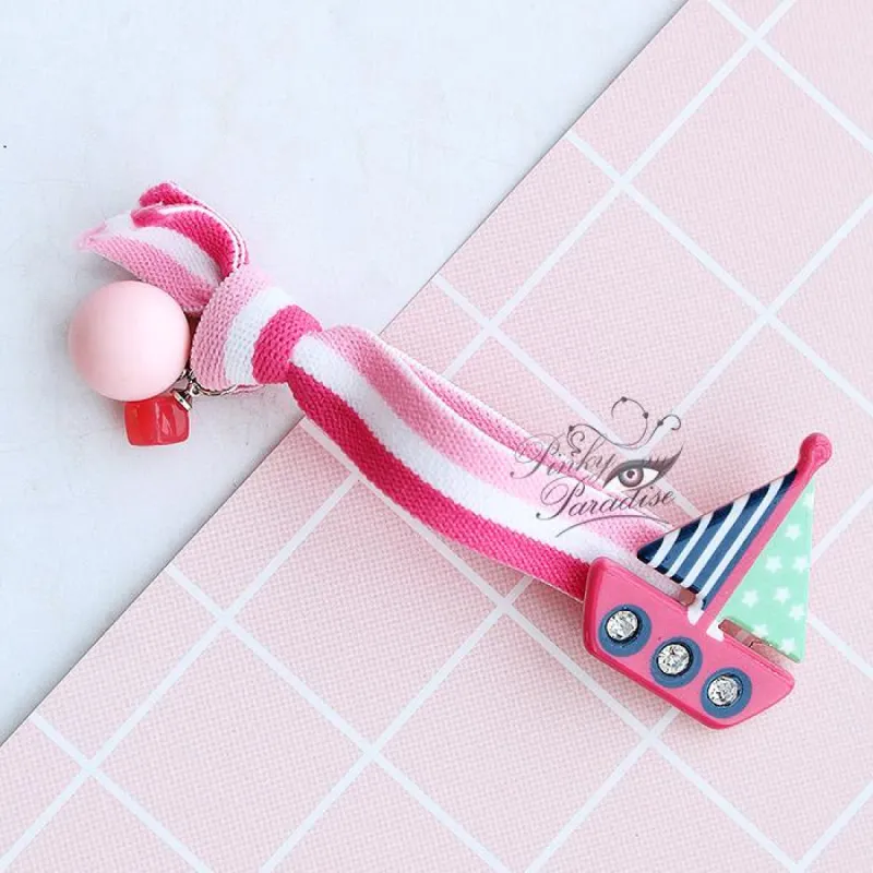 Sailboat Pink Ball Charm Hair Tie sold by Pinky Paradise