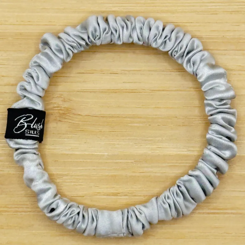 Pewter Grey Mini Silk Scrunchie - 100% Mulberry Silk - Blush Silks Canada made by Blush Silks