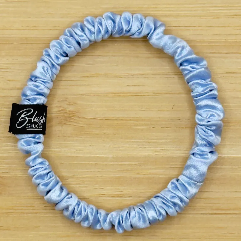Sky Blue Mini Silk Scrunchie - 100% Mulberry Silk - Blush Silks Canada made by Blush Silks