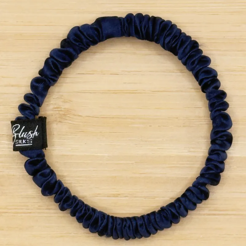 Navy Blue Mini Silk Scrunchie - 100% Mulberry Silk - Blush Silks Canada made by Blush Silks