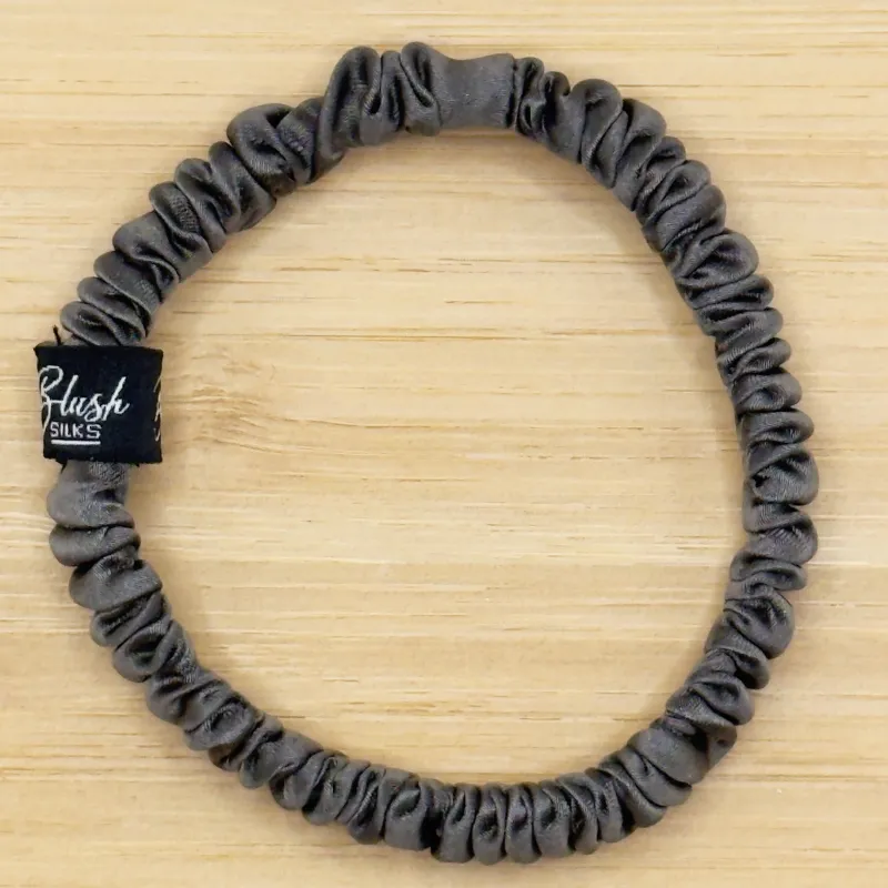 Charcoal Grey Mini Silk Scrunchie - 100% Mulberry Silk - Blush Silks Canada made by Blush Silks