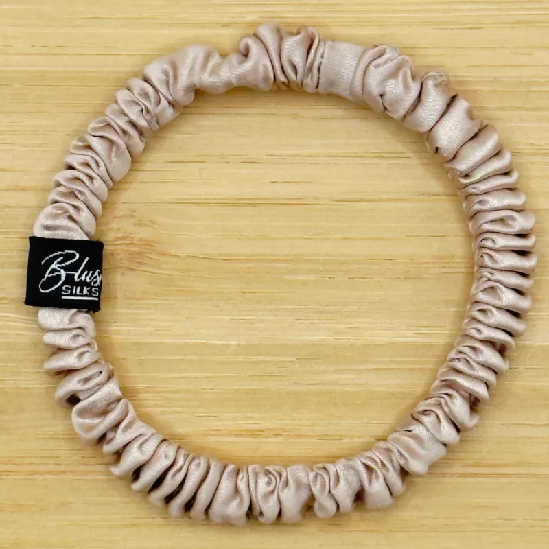 Champagne Beige Mini Silk Scrunchie - 100% Mulberry Silk - Blush Silks Canada made by Blush Silks