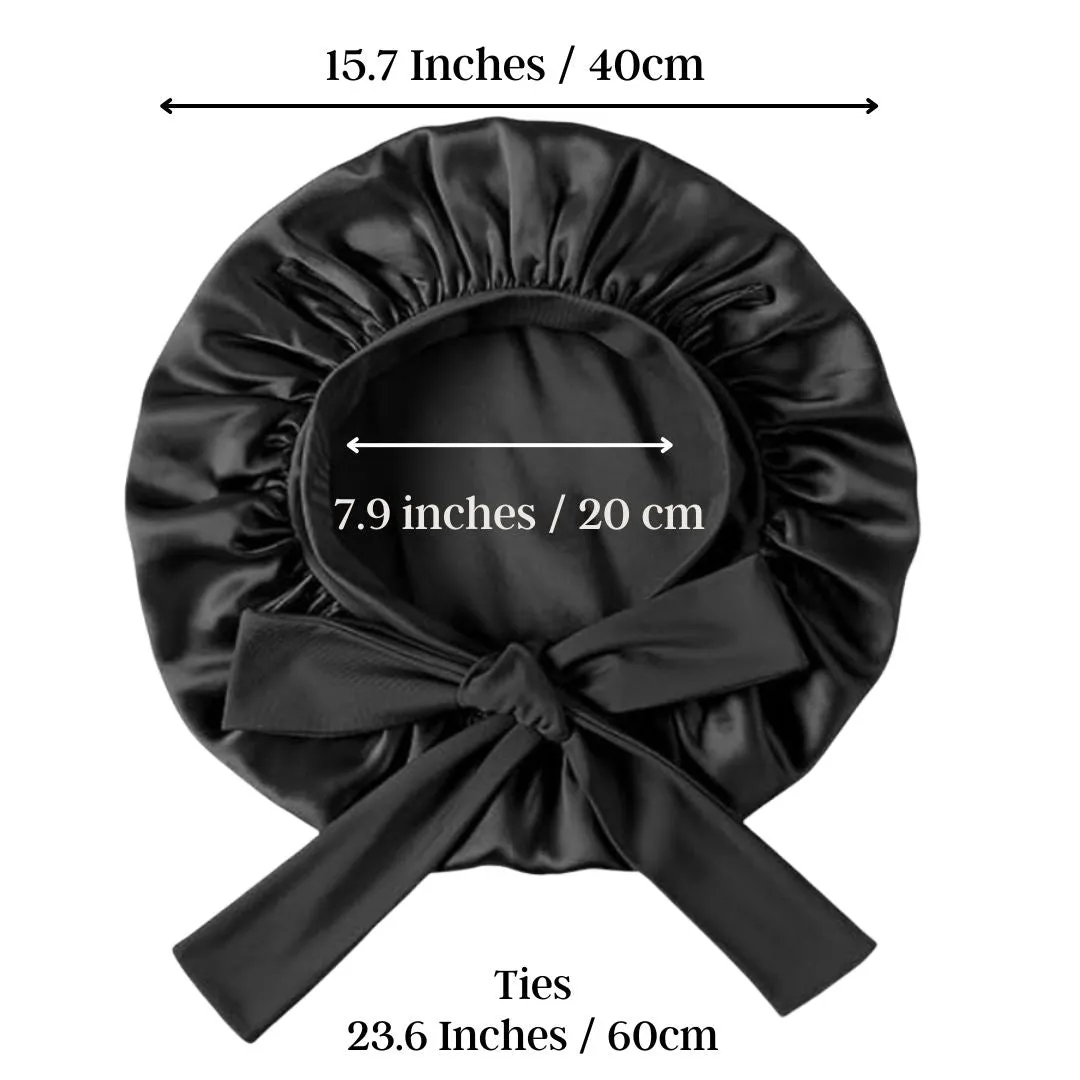 Onyx Black Silk Tie Sleep Bonnet - 100% Mulberry Silk - Blush Silks Canada sold by Blush Silks product image thumbnail 4