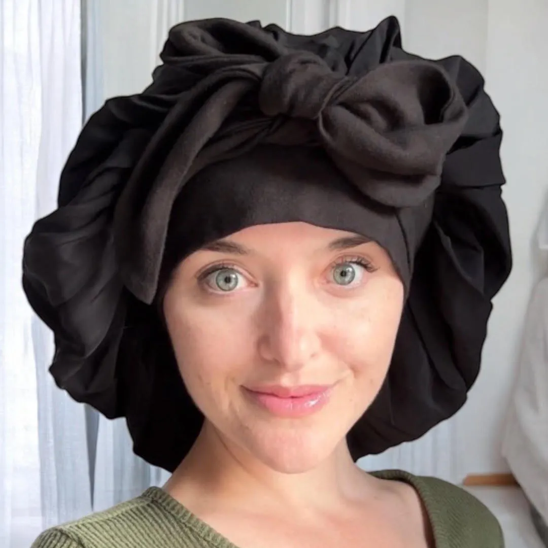 Onyx Black Silk Tie Sleep Bonnet - 100% Mulberry Silk - Blush Silks Canada sold by Blush Silks product image thumbnail 3