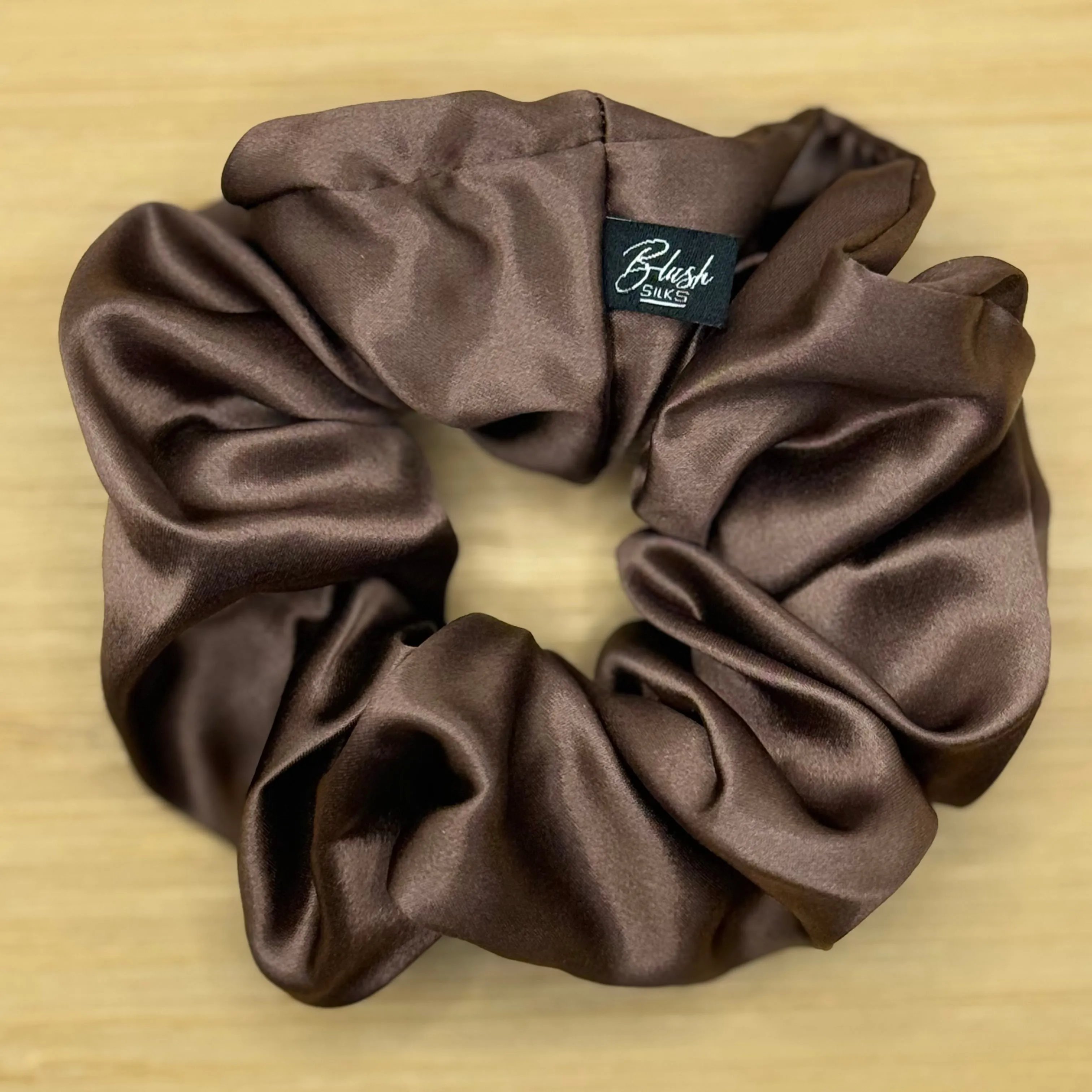 Chocolate Brown Mulberry Silk Scrunchie – 100% Grade 6A 22 Momme Silk | Blush Silks sold by Blush Silks