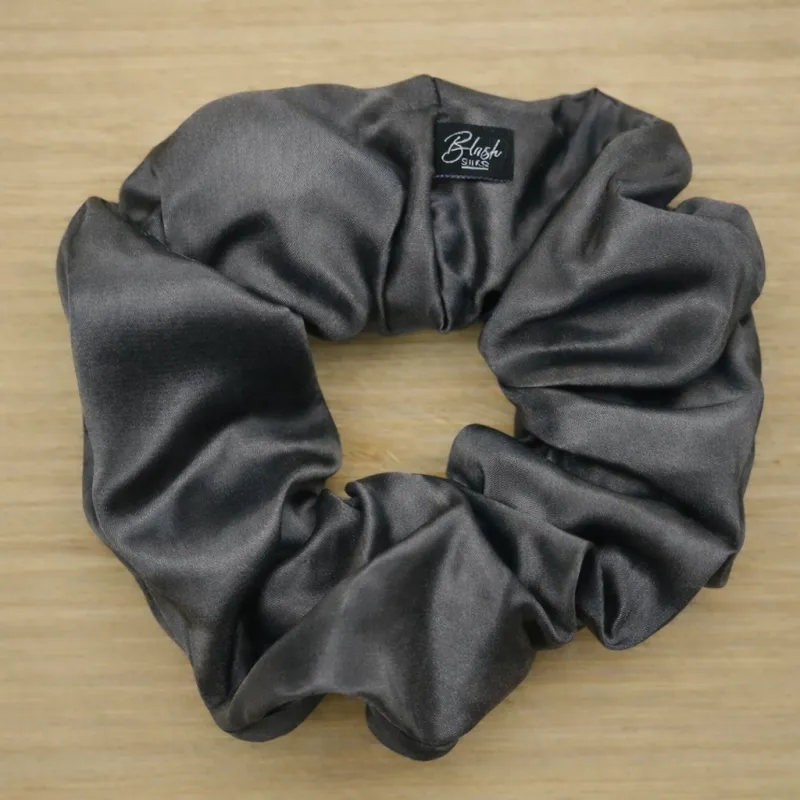 Charcoal Classic Silk Scrunchie - 100% Mulberry Silk - Blush Silks Canada made by Blush Silks