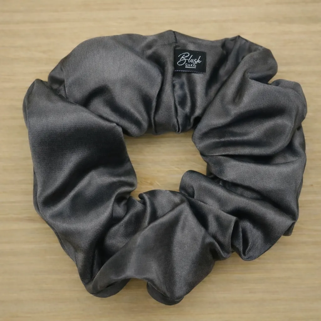 Charcoal Classic Silk Scrunchie - 100% Mulberry Silk - Blush Silks Canada sold by Blush Silks