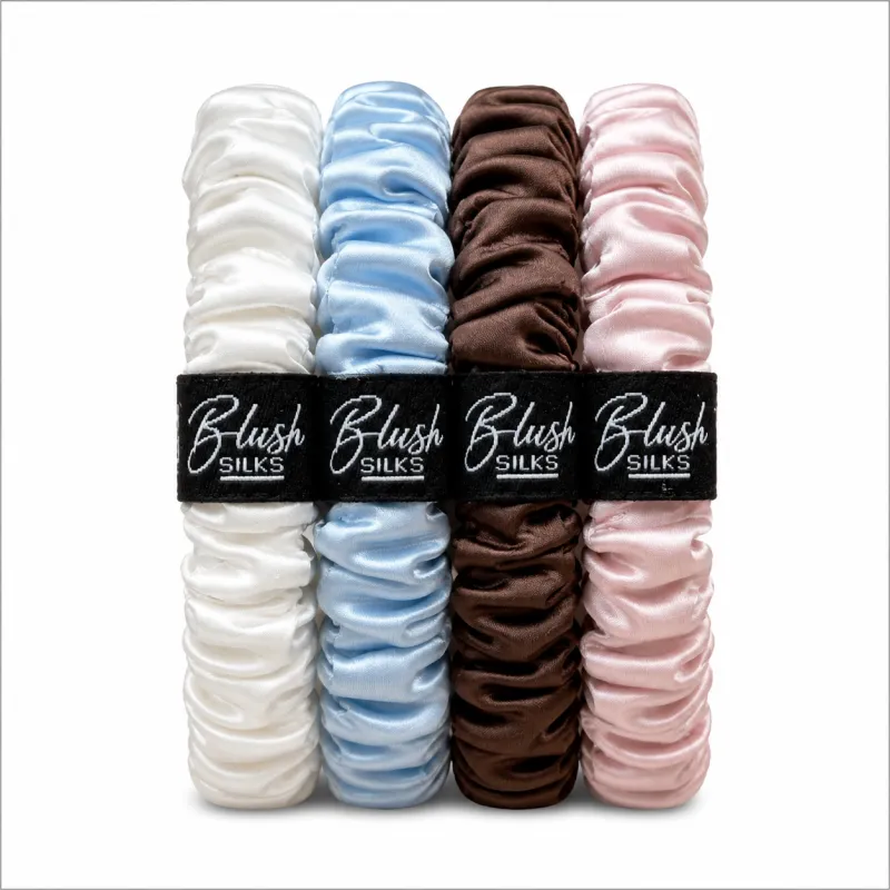 Claire Mini Mulberry Silk Scrunchie Set – Luxury Mini Silk Hair Ties | Blush Silks Canada made by Blush Silks