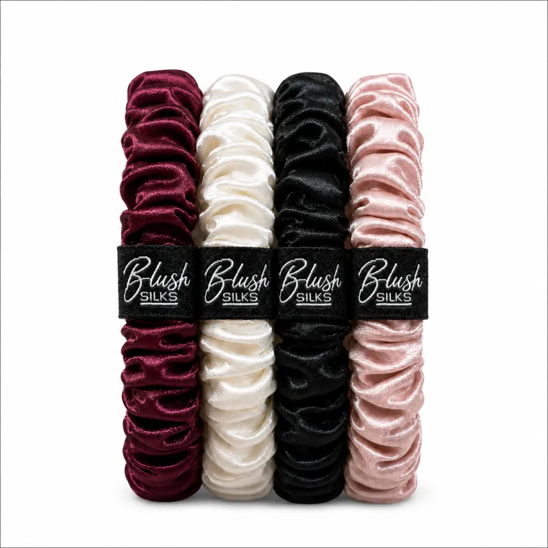 Cathy Mini Mulberry Silk Scrunchie Set – Luxury Mini Silk Hair Ties | Blush Silks Canada made by Blush Silks
