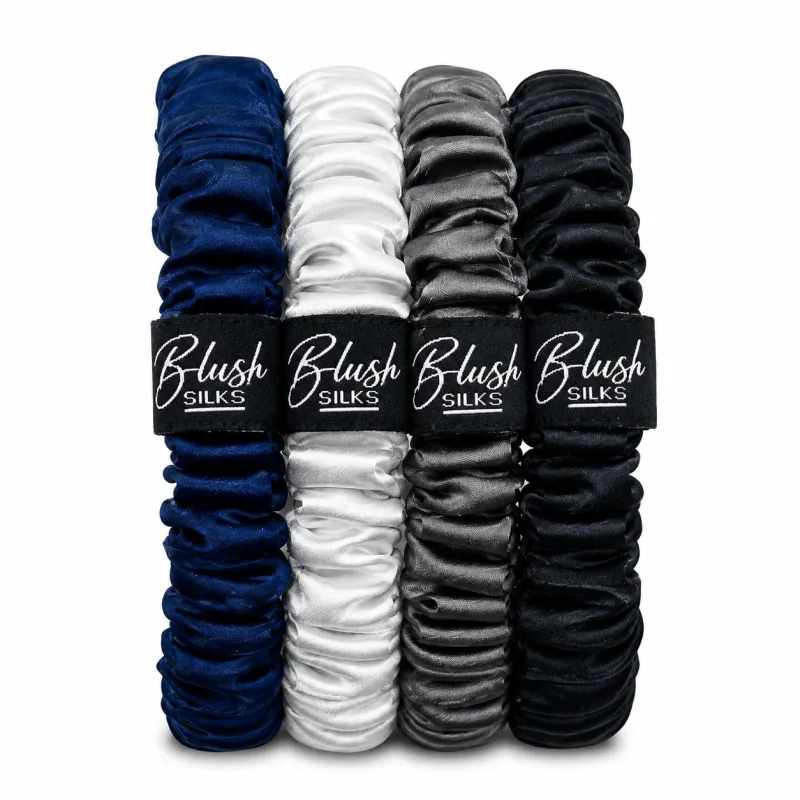 Midnight Mini Mulberry Silk Scrunchie Set – Luxury Mini Silk Hair Ties | Blush Silks Canada made by Blush Silks