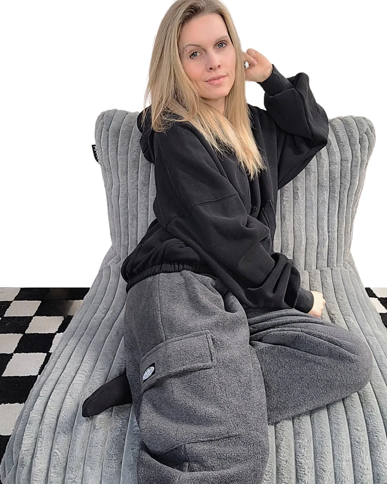 Adult Charcoal Grey Cargo Fleece Pants sold by Modrobes product image thumbnail 3