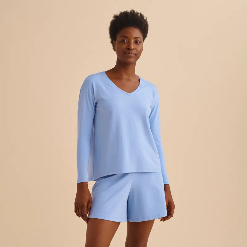 Floaty Long Sleeve Pajama Tee - The Woven V-Neck sold by A DOMANI