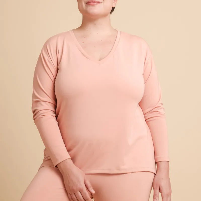 Floaty Long Sleeve Pajama Tee - The Knit V-Neck sold by A DOMANI