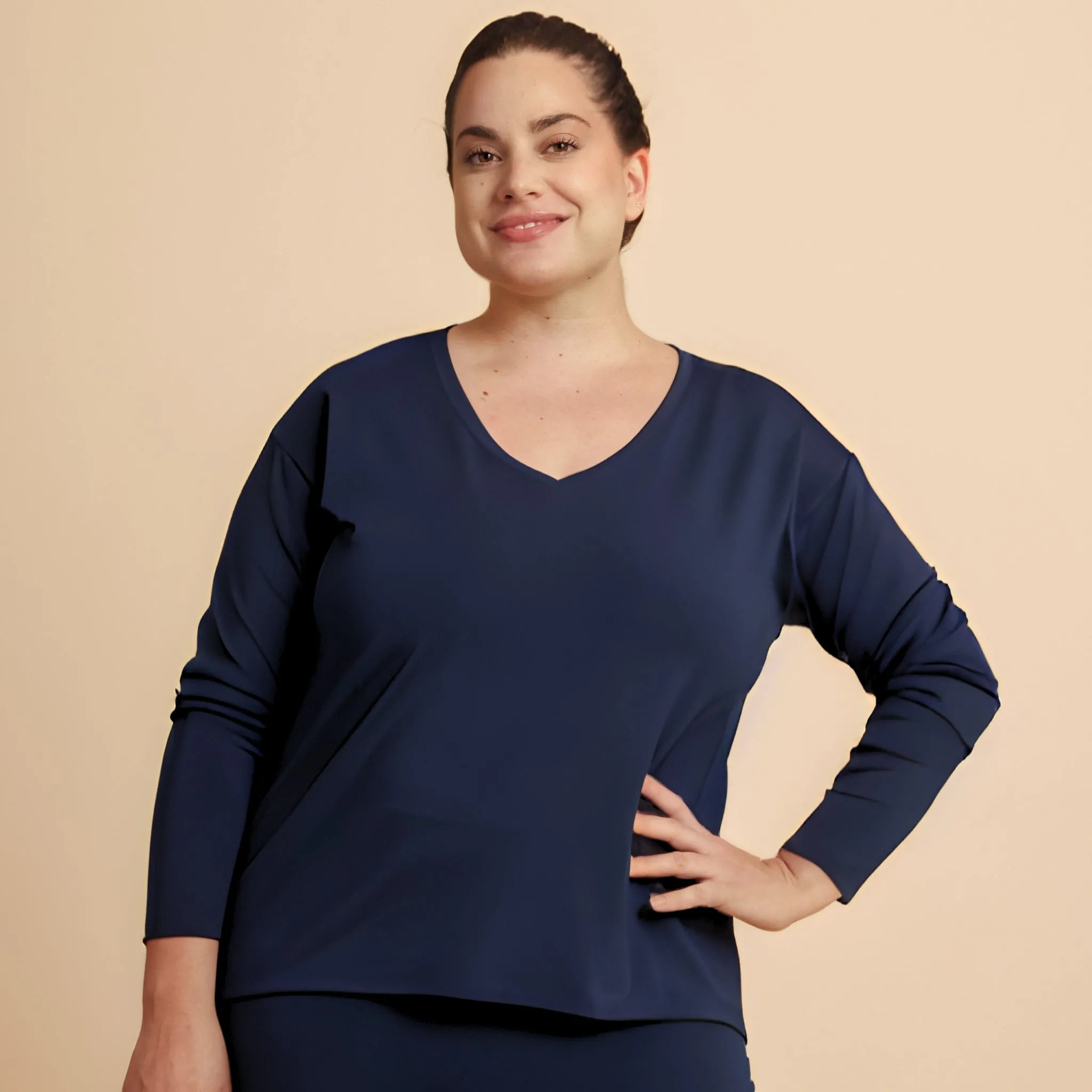 Floaty Long Sleeve Pajama Tee - The Knit V-Neck sold by A DOMANI product image thumbnail 5