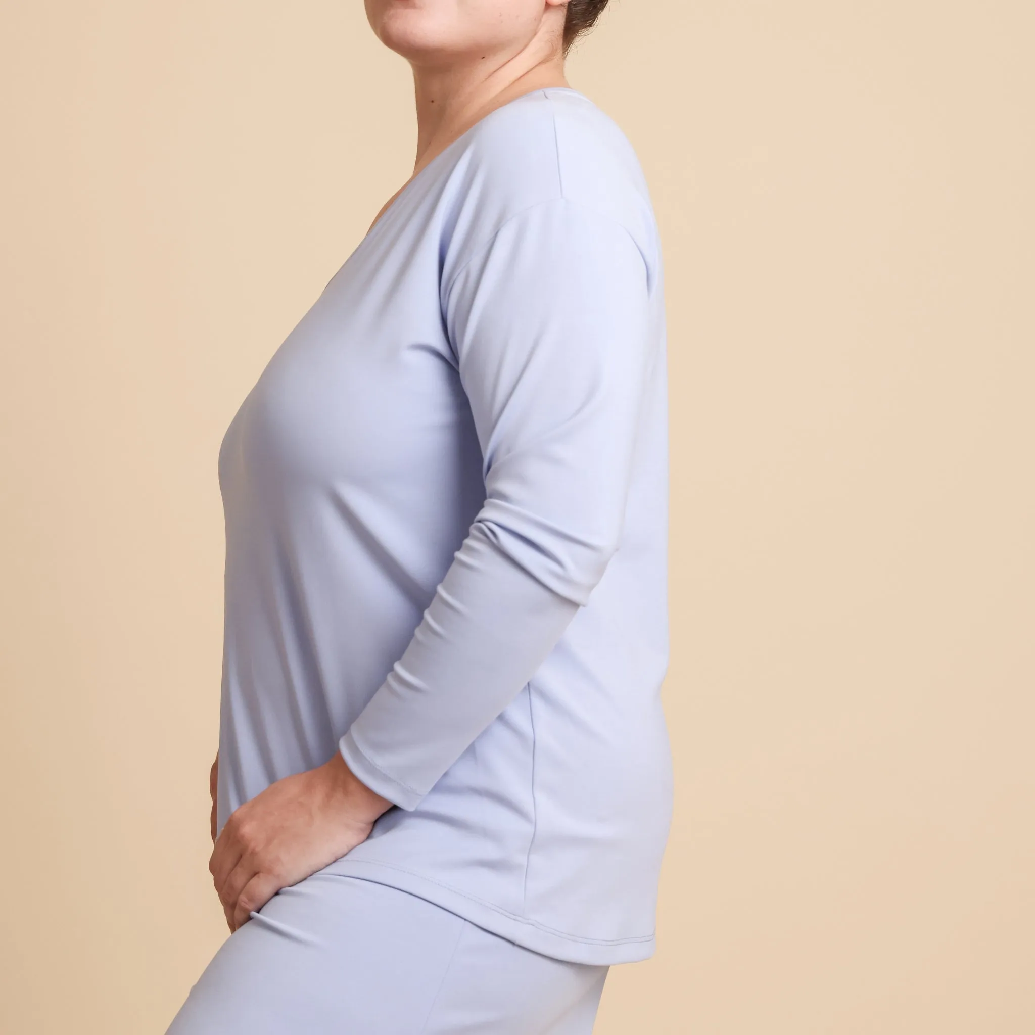Floaty Long Sleeve Pajama Tee - The Knit V-Neck sold by A DOMANI product image thumbnail 3